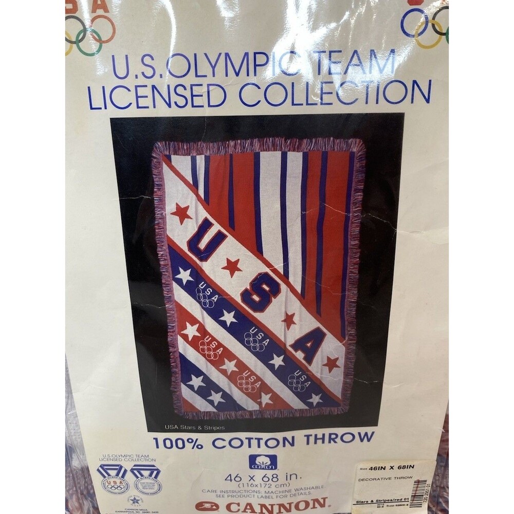 USA Cannon Throw Blanket Licensed U.S. Olympic Team 100% Cotton 46 x 68 in. NEW